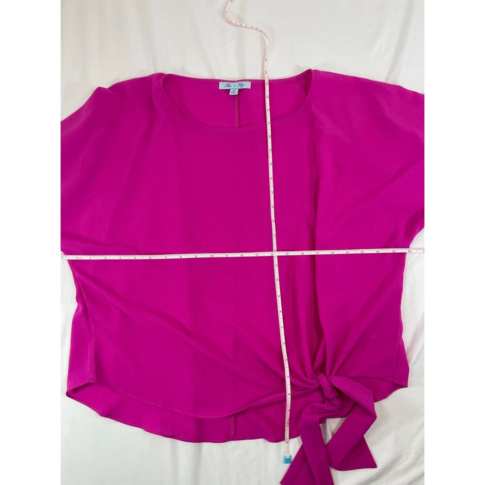 She + Sky Fuchsia Tie-Front Blouse Hot Pink Dolman Sleeve Size S Top - Picture 7 of 7